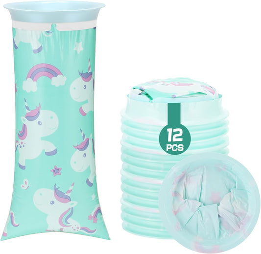 12pcs 1000ml Leakpoof Kids Vomit Bags Disposable - Portable & Sealed, Nausea Relief Throw up Barf Bags, Road Trip Essentials Puke Emesis Bags for Travel Emergency Car Motion Sickness, Unicorn