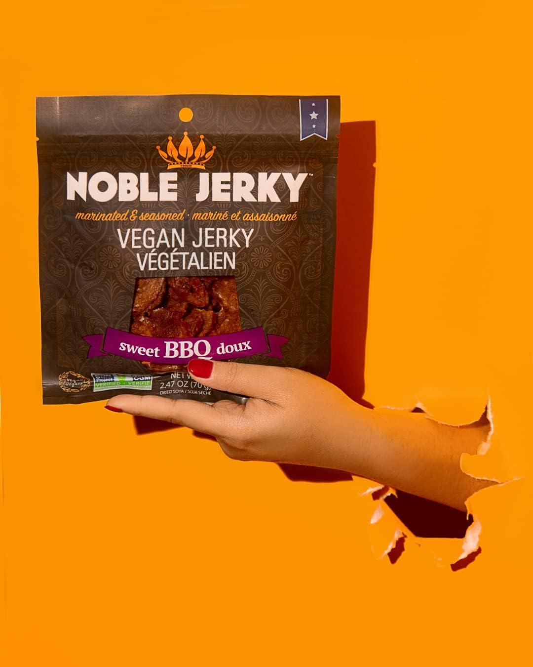 Noble Jerky 素食肉乾燒烤口味 - 14克植物蛋白,非基因,無人工添加劑,高蛋白零食,3包(70克/袋)