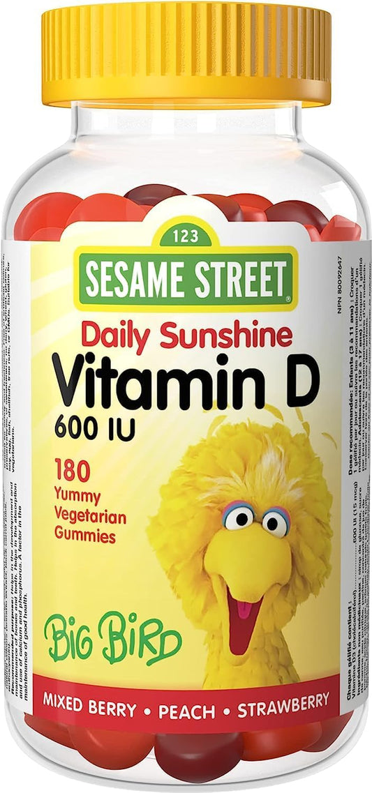 韦伯天然芝麻街每日阳光维生素 D3 儿童软糖,180 粒软糖,每粒含 600 国际单位维生素 D,适合 3 岁及以上儿童