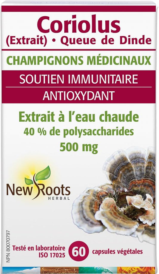 New Roots Coriolus - Turkey Tail Medicinal Mushrooms. Immune System Support. 60 Capsules