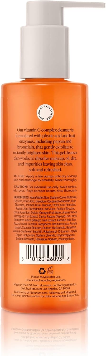 Naturium 維生素 C 複合潔面乳 | 溫和去角質潔面乳,適合所有膚質,卸妝卸油 | 7.1 液體盎司 / 210 毫升