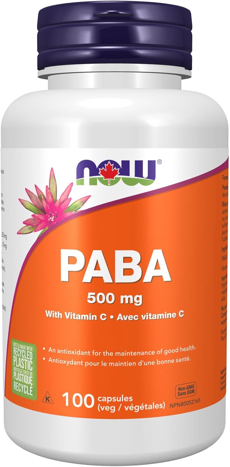 NOW Supplements, PABA(对氨基苯甲酸)500毫克,B族维生素,100粒胶囊
