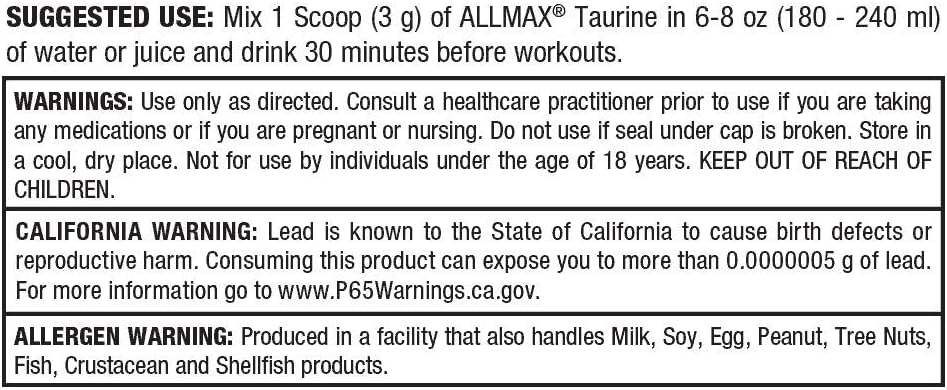 ALLMAX Nutrition 100% pharmaceutical grade maximum strength + absorption Taurine, 400g
