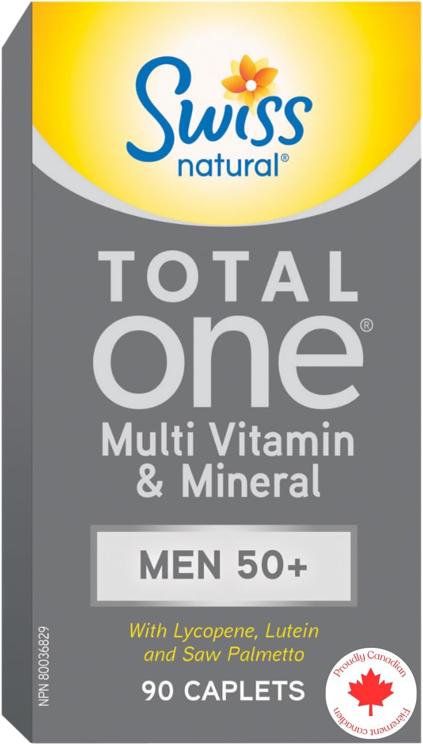 瑞士天然全效複合維生素和礦物質 | 50+ 男性適用,含番茄紅素、葉黃素和鋸棕櫚 | 日常維護,呵護整體健康 | 不含防腐劑或乳製品 | 90 粒膠囊