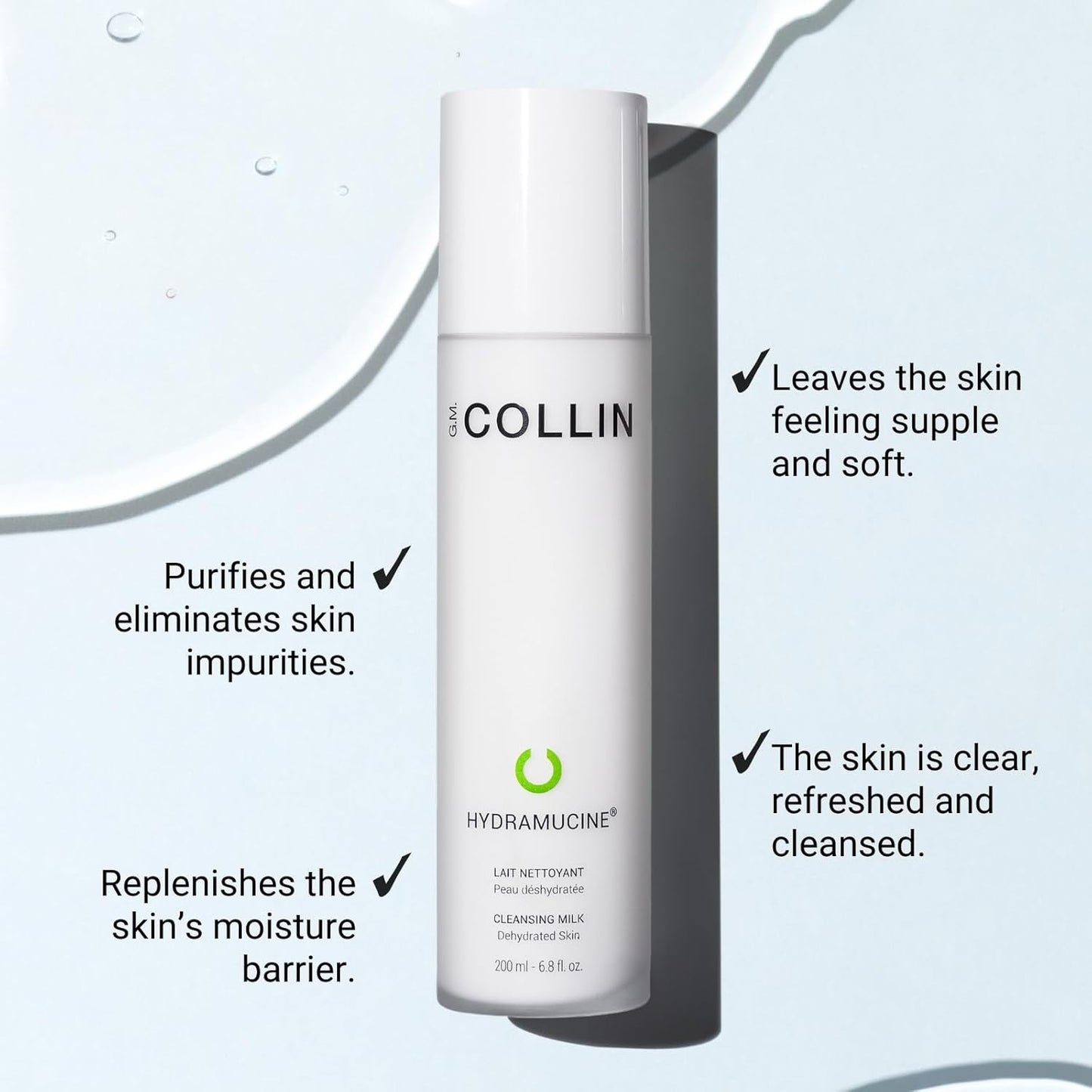 G.M. COLLIN Hydramucine Cleansing Milk | Gentle Face Wash for Dehydrated Skin | Eliminates Skin Impurities and Removes Make-up