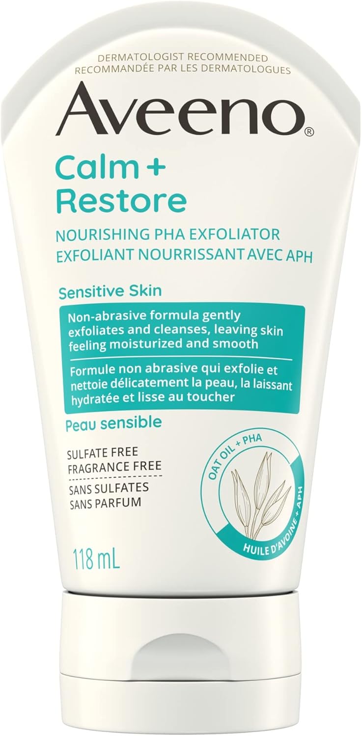 Aveeno Calm + Restore Nourishing Oat Facial Cleanser for Sensitive Skin & Calm + Restore Nourishing PHA Exfoliator 118mL,1