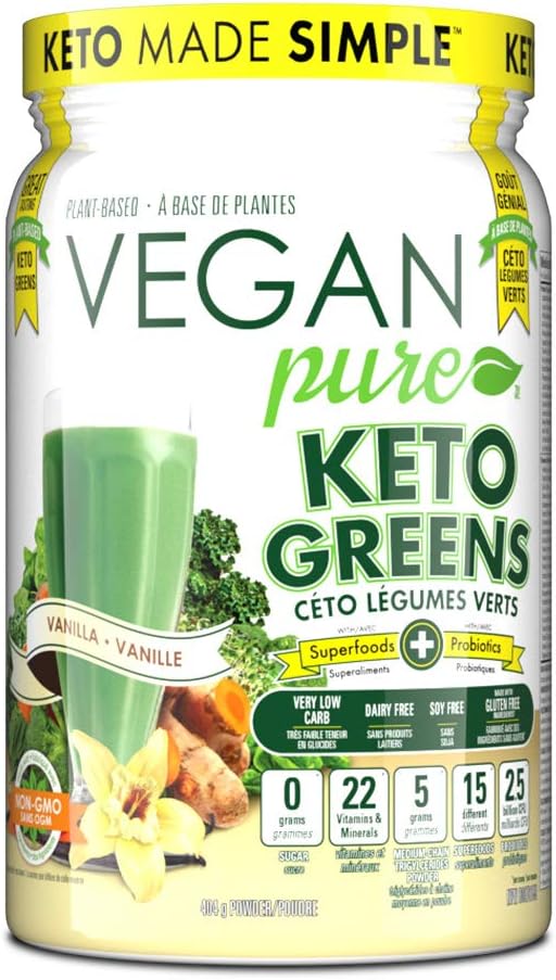 純素純酮綠葉蔬菜,含 MCT 和益生菌 - 香草味,15 種超級食物,22 種維生素,營養豐富的混合物,水果、綠葉蔬菜和蔬菜,0 克糖,無麩質 - 24 份