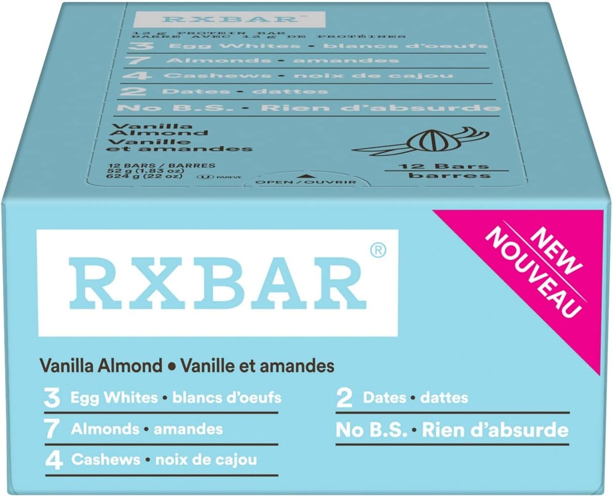 RXBAR Vanilla Almond Protein Bar 12 x 52 g & Protein Bar Coconut Chocolate 12x52g (Pack of 12)