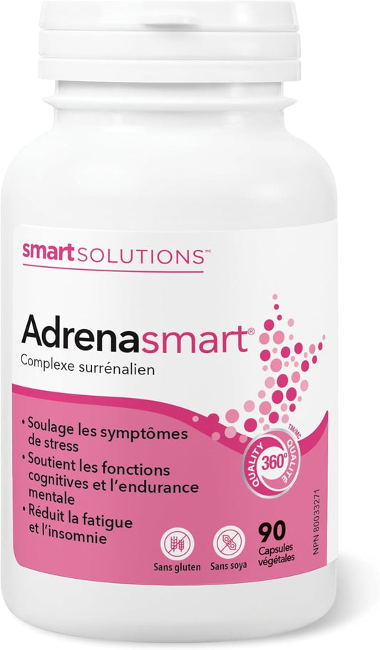 Smart Solutions Adrenasmart 素食胶囊,缓解压力症状,增强认知耐力和功能,并减轻疲劳。含 100 毫克红景天,不含麸质、大豆、人工防腐剂或甜味剂……
