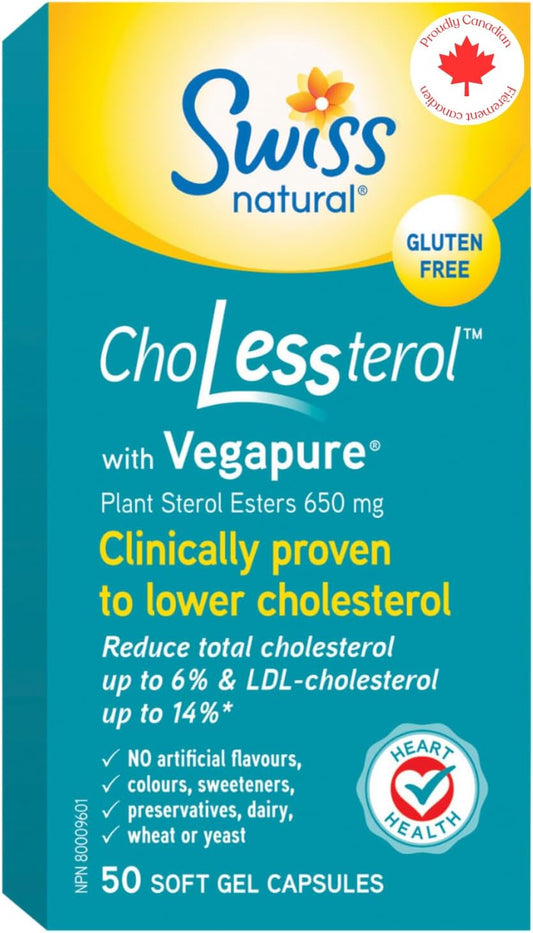 瑞士天然胆固醇,含Vegapure | 经临床验证,可降低低密度脂蛋白胆固醇,改善心脏健康 | 植物固醇酯 | 50粒软胶囊 | 650毫克