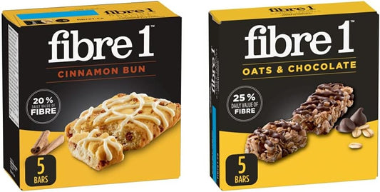 Fibre 1 Delights Cinnamon Bun Flavour, 5 Count & Oats and Chocolate, 5-Count, 175 Gram