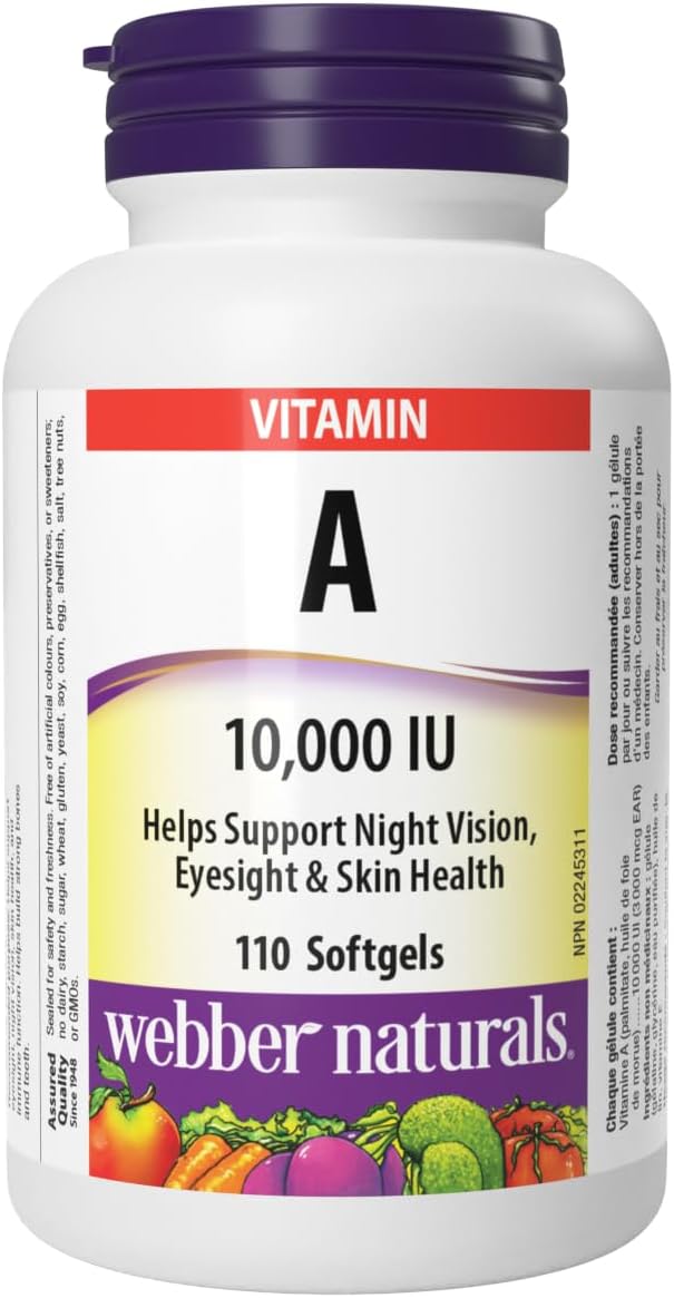 Webber Naturals 维生素 A 10,000 IU,110 粒软胶囊,有助于维持眼部和皮肤健康