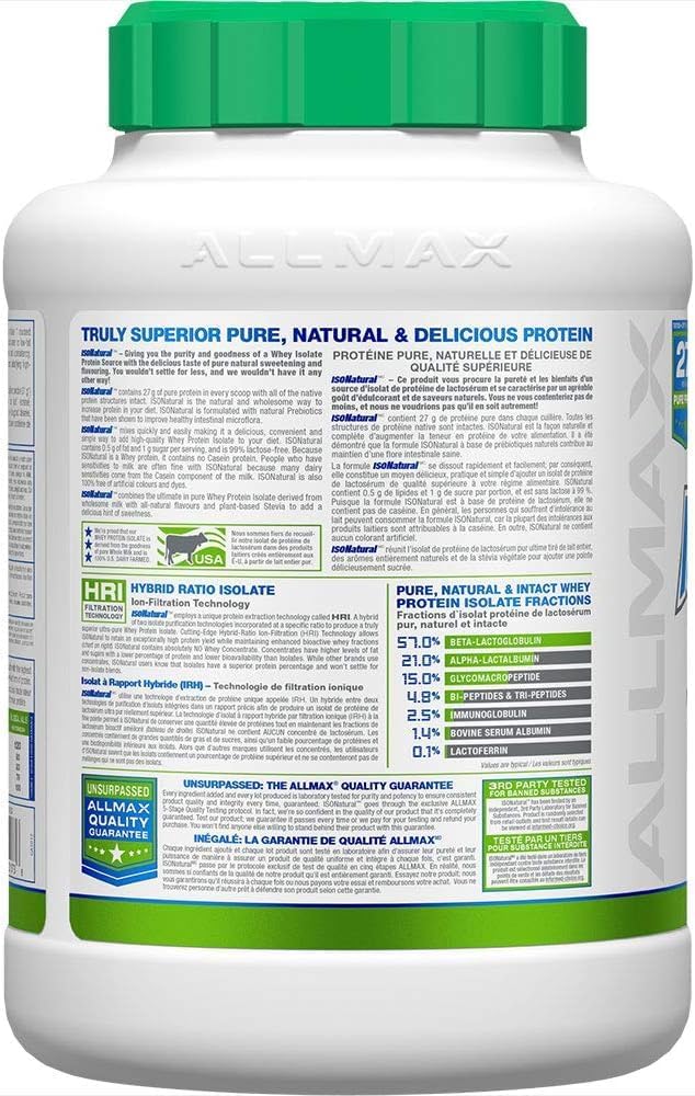 ALLMAX Naturals Nutrition - ISONATURAL - 100% Ultra-Pure Natural Whey Protein Isolate - Chocolate - 5 Pound (665553213736)