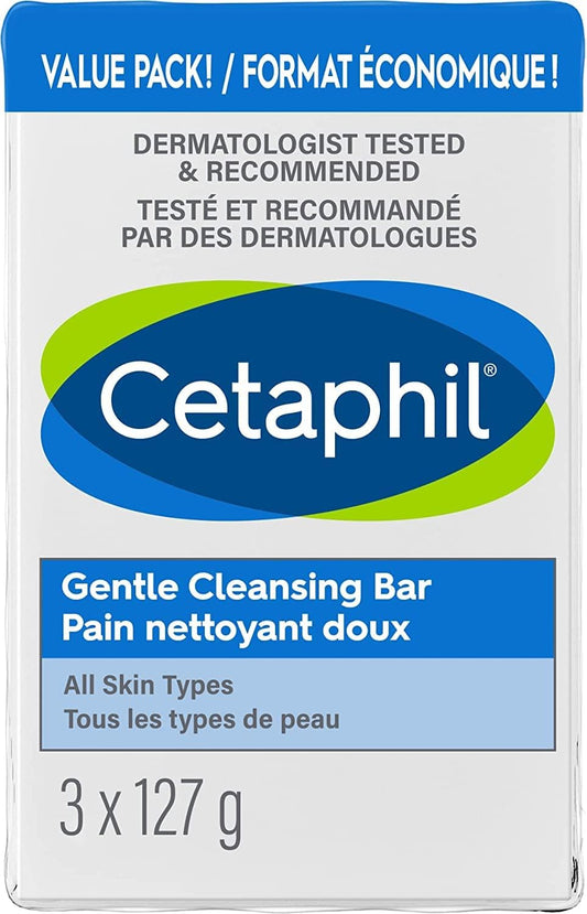Cetaphil Gentle Cleansing Bar (3-Pack), 127g - Hydrating Foaming Face and Body Wash & Moisturizing Cream with Sweet Almond Oil and Glycerin 566 g - 48hr Hydration