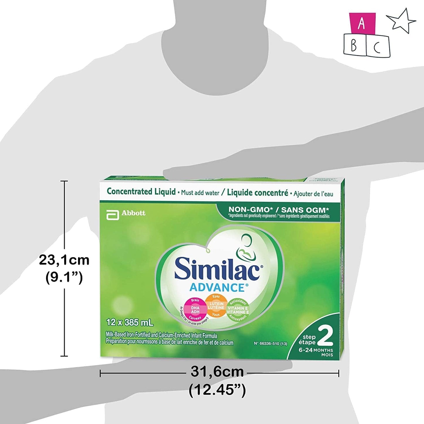 Similac Advance Step 2 Non-GMO Baby Formula, Concentrated Liquid, 12 x 385 mL, 6-24 Months