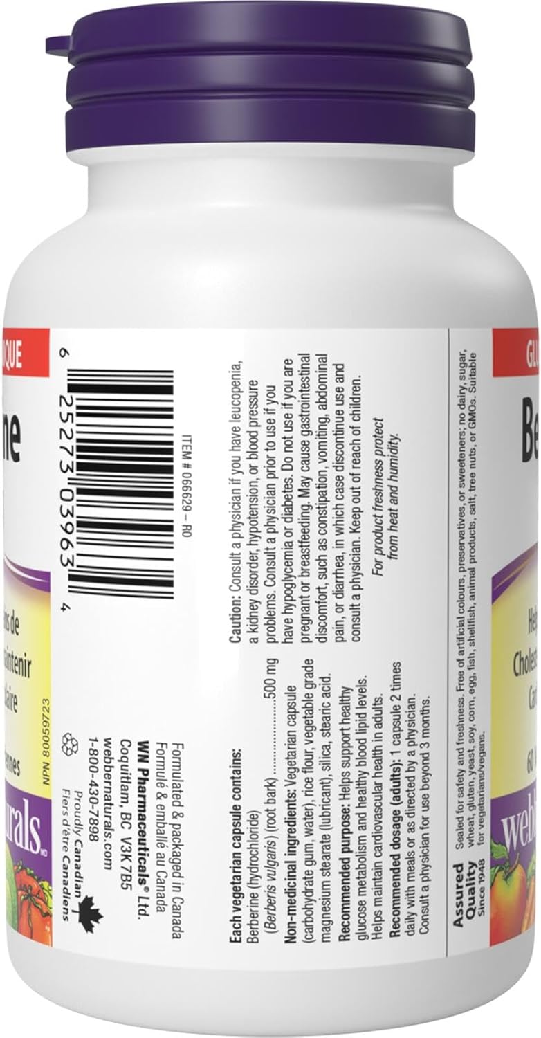 Webber Naturals 小檁鹼 500 毫克,60 粒膠囊,支持健康的葡萄糖代謝和心血管健康,純素