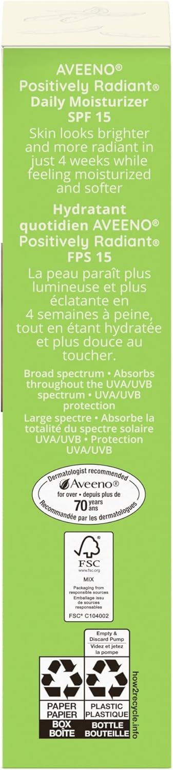 Aveeno Positively Radiant Daily Moisturizer SPF 15, 120 mL (Packaging May Vary) & Calm + Restore Nourishing Oat Facial Cleanser for Sensitive Skin, Gentle Gel Face Wash