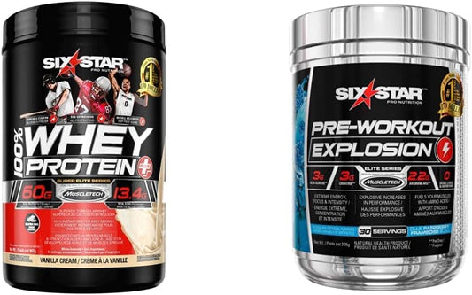 乳清蛋白粉 + 运动前粉 - Six Star 100% 乳清蛋白 Plus 和运动前爆发粉