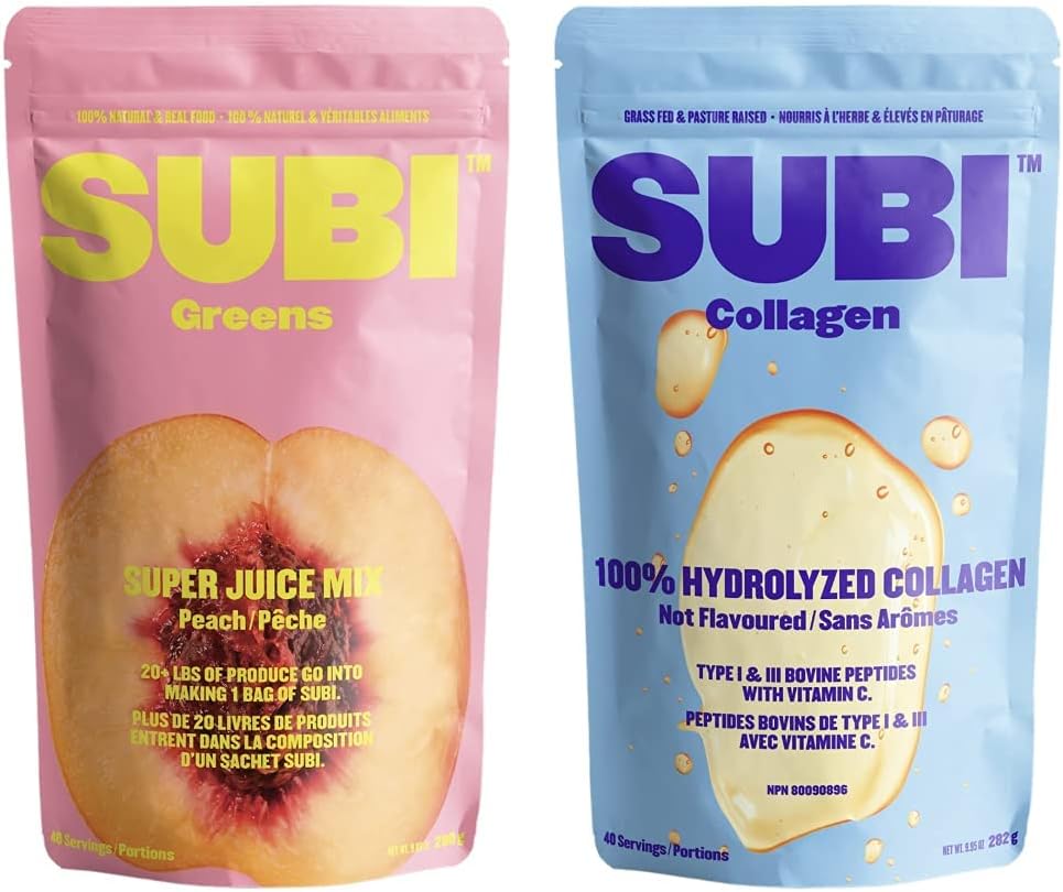 SUBI RAW 綠色超級食品粉,無味,每日蔬菜替代品和水解牛膠原蛋白 - 1 型、3 型膠原蛋白勝肽,來自無激素牧場飼養的乳牛