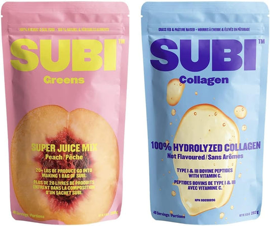 SUBI RAW 绿色超级食品粉,无味,每日蔬菜替代品和水解牛胶原蛋白 - 1 型、3 型胶原蛋白肽,来自无激素牧场饲养的奶牛