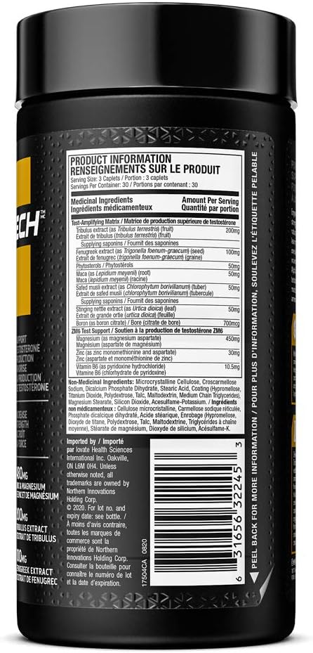 MuscleTech 男士睾酮促进剂、MuscleTech AlphaTest、男士蒺藜、男士强效 ATP 和睾酮促进剂、提升游离睾酮和 ATP 水平,90 粒胶囊 - 包装各异