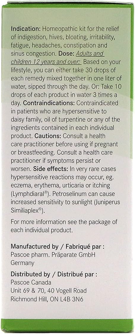 Pascoe – Pascoe 排毒套装 – 3 x 20 毫升口服滴剂 - 顺势疗法套装,用于缓解鼻窦充血、消化不良、荨麻疹、腹胀、烦躁、疲劳、头痛和便秘 - 两周清洁,温和不伤身体