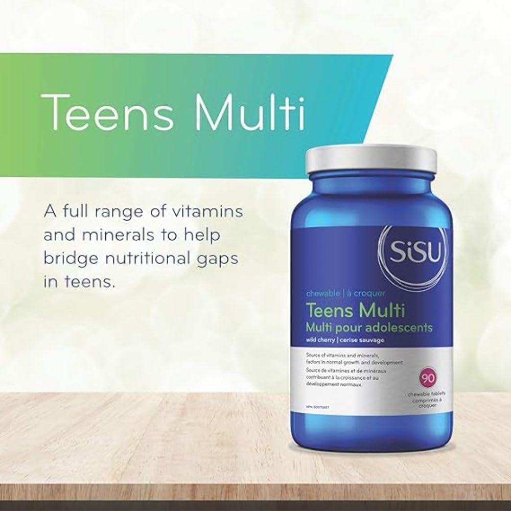 SISU 青少年複合維生素,90 片咀嚼片 - 青少年複合維生素 - 健康與壓力支持 - 不含麩質和乳製品 - 45-90 份(1 包)