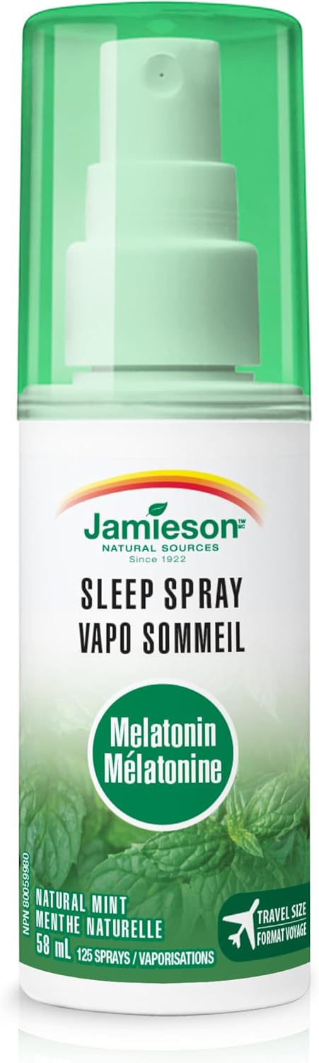 Jamieson 褪黑素 1 毫克睡眠喷雾,天然薄荷味,适用于旅行和时差反应,改善睡眠质量,延长睡眠时间,并帮助重置睡眠-觉醒周期。非转基因、无麸质、无人工香料、无色素……