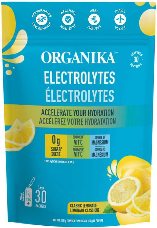 Organika Electrolytes Powder- Classic Lemonade Sachets- 3.5g x 30 sachets & Electrolytes + Enhanced Collagen- Strawberry Peach Flavour- Sugar-Free Hydration + Protein 360 gram - 30 Servings