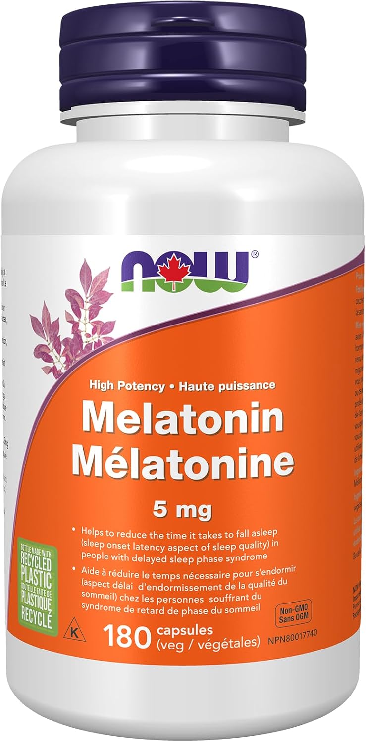 NOW Supplements,褪黑激素 5 毫克,自由基清除剂,健康睡眠周期,180 粒素食胶囊