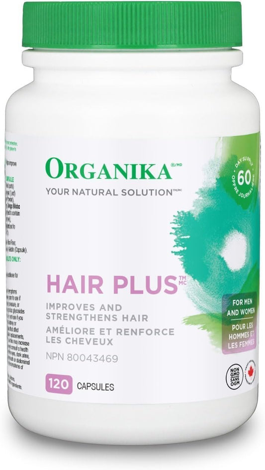 Organika Hair Plus 120 Caps & Enhanced Collagen Peptides Protein Powder For Healthy Hair, Skin, Nails, Joints - Hydrolyzed For Better Absorption - Non-GMO - Unflavoured 250g