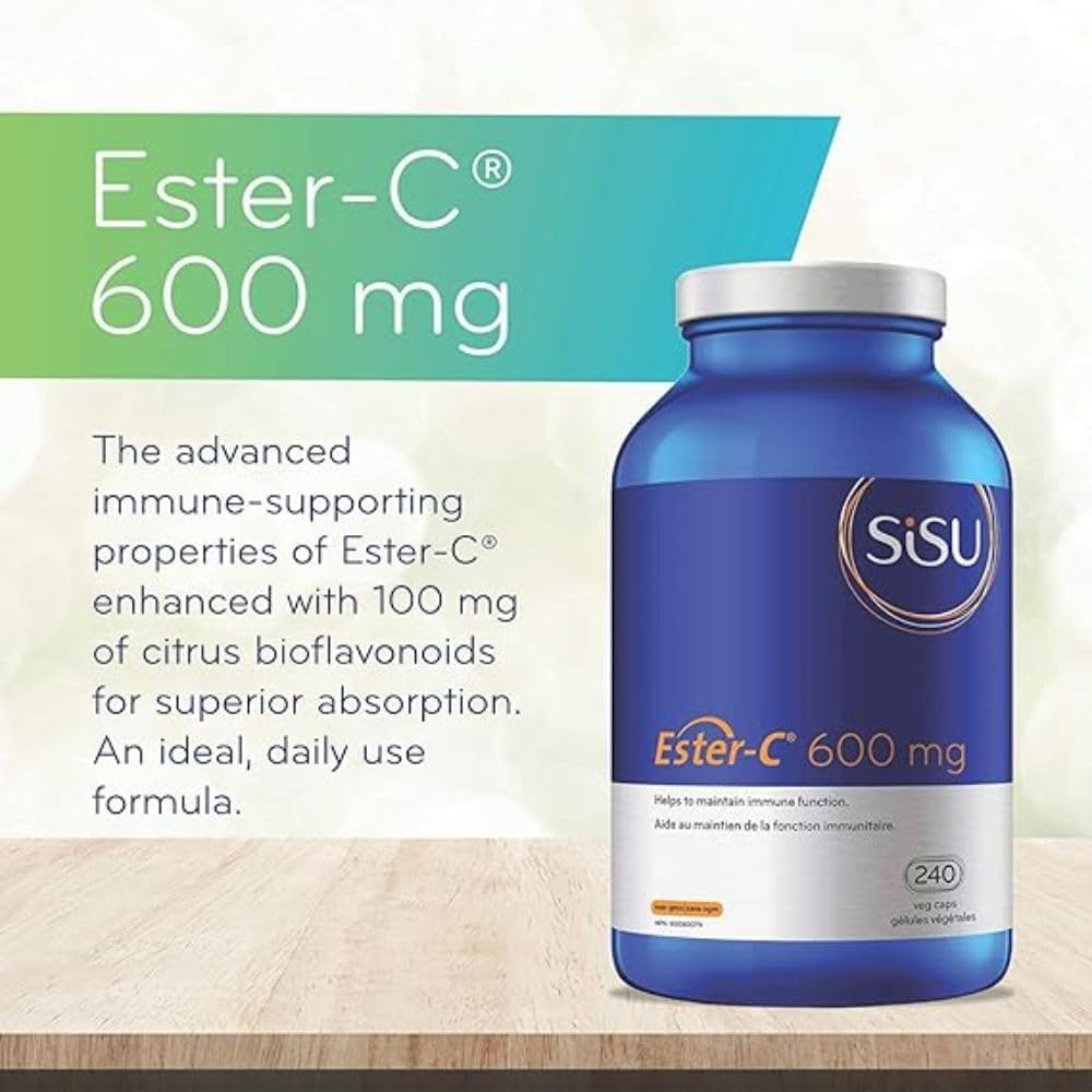 Sisu Ester-C 600毫克膠囊,24小時免疫支持維生素C,酸性較低,比其他形式的維生素C吸收更好,保留時間更長,240毫克VC,純素,非轉基因,無麩質,無乳製品,無大豆