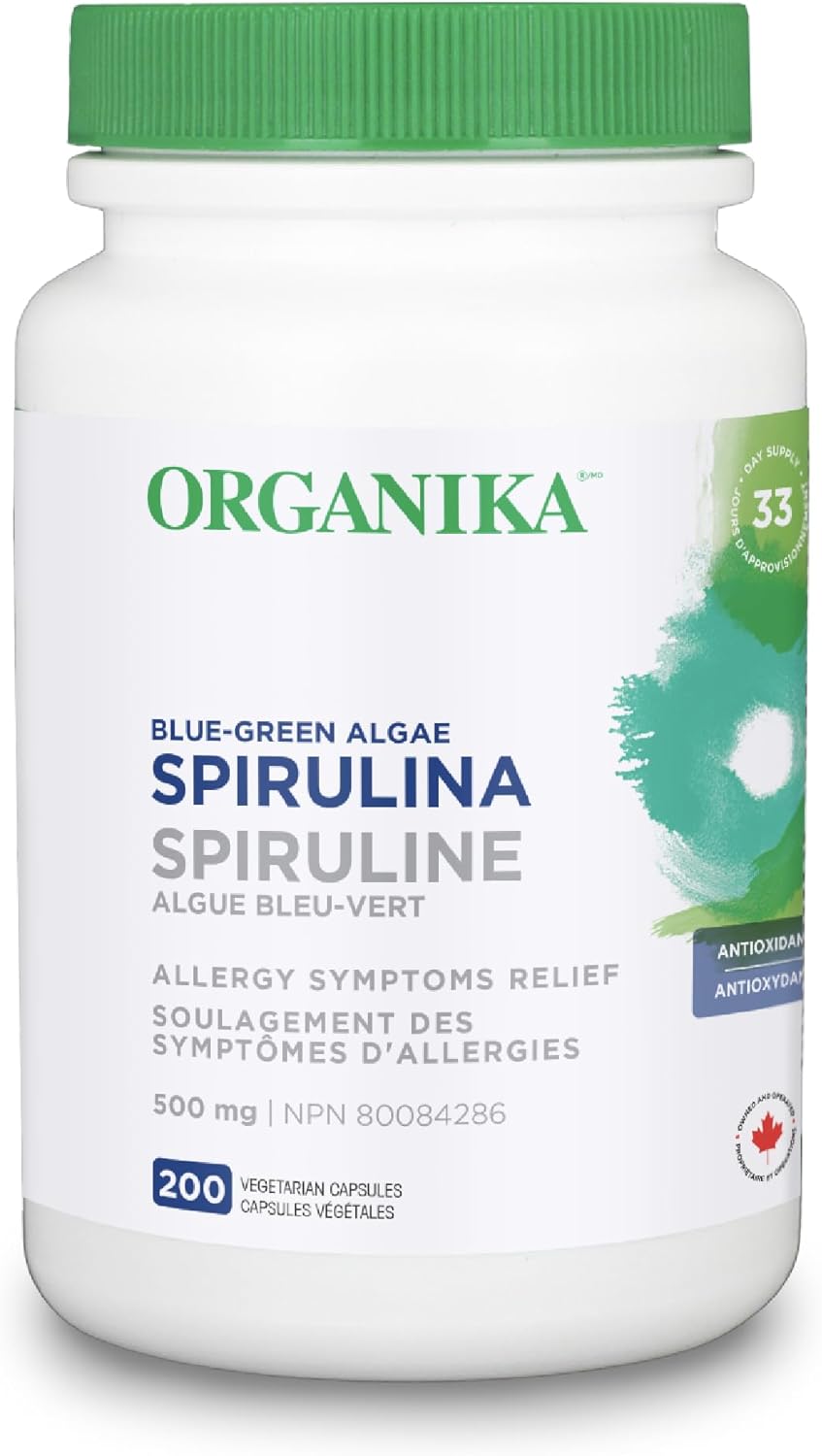 Organika Spirulina 500 Mg Blue Green Algae Allergy Relief, 200 count