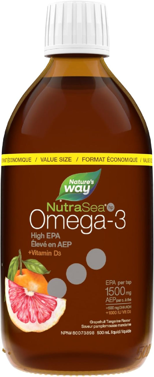 NutraSea HP+D™, High Potency Omega 3 + Vitamin D Supplement, Grapefruit Tangerine, 500 ML Liquid