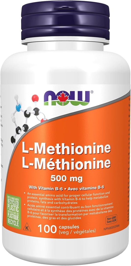 NOW Supplements,L-蛋胺酸 500 毫克,含維生素 B-6,支持排毒,胺基酸,100 粒素食膠囊