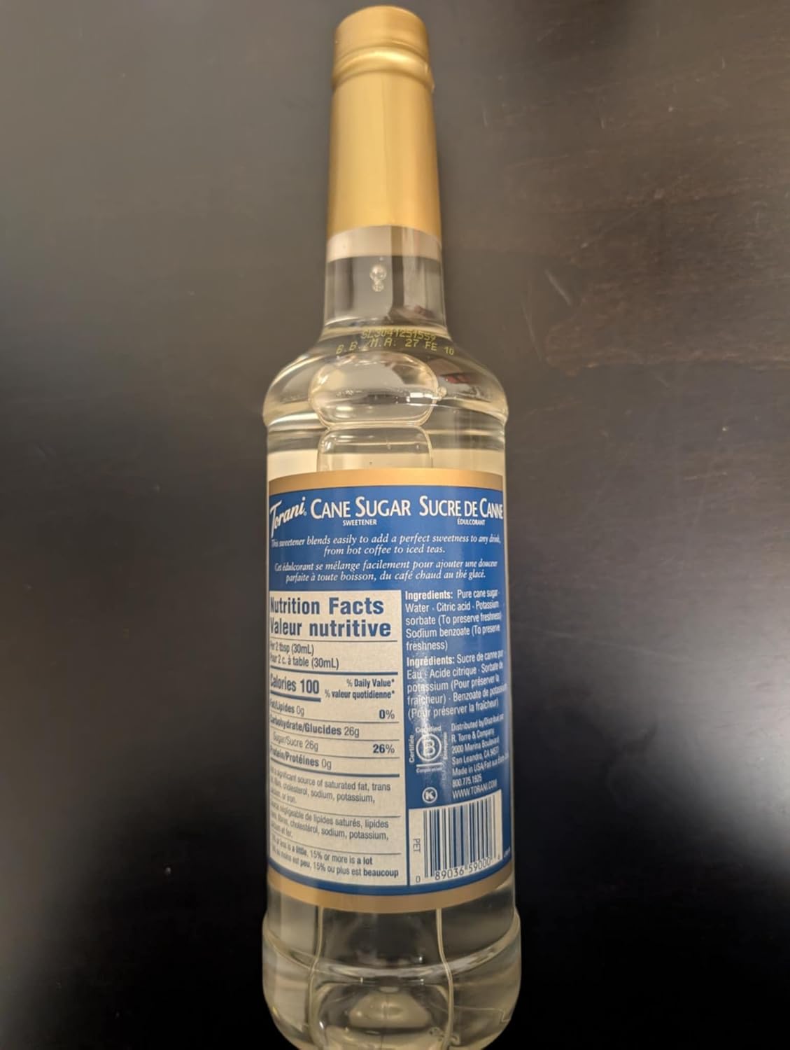 TORANI 蔗糖甜味剂,750毫升 PET 瓶装,4 包
