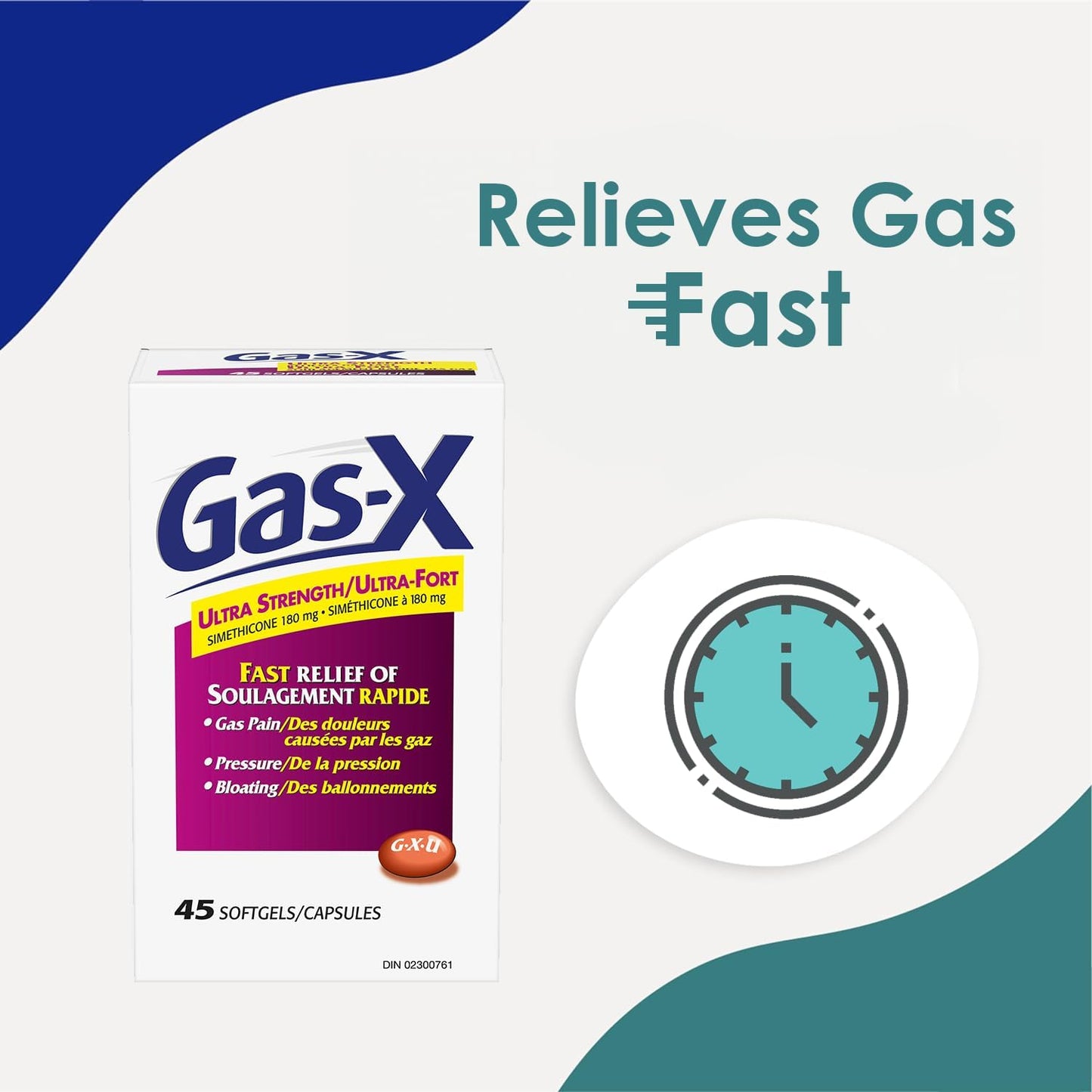 Gas-X 超強效軟膠囊,緩解脹氣、腹脹和腹壓,180 毫克西甲矽油,45 粒