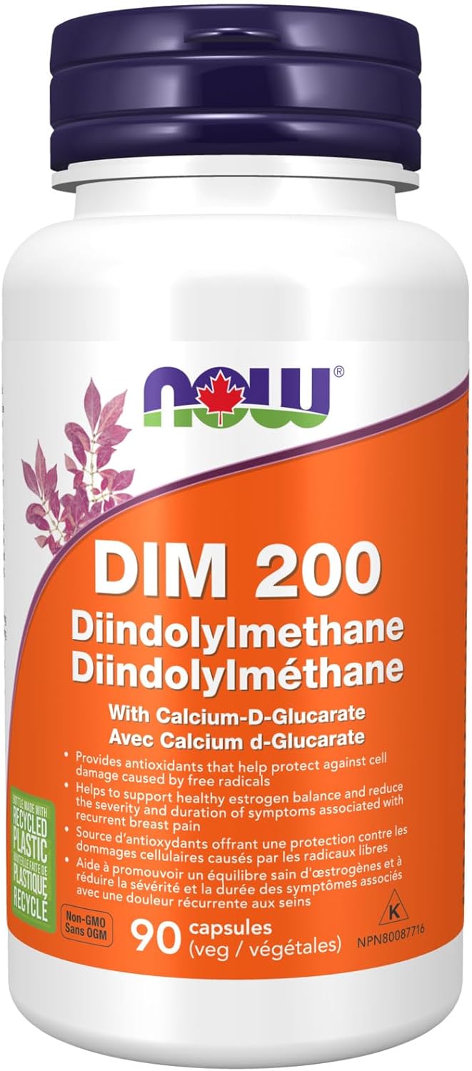 NOW Supplements, DIM 200(二吲哚甲烷)含 D-葡萄糖酸鈣,90 粒素食膠囊