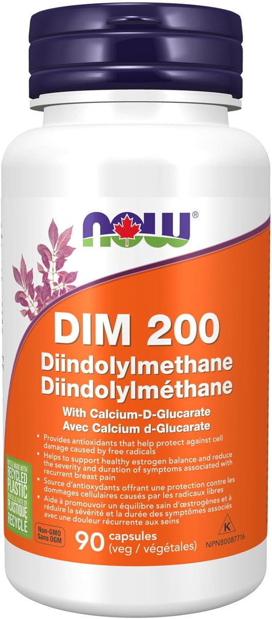 NOW Supplements, DIM 200(二吲哚甲烷)含 D-葡萄糖酸鈣,90 粒素食膠囊