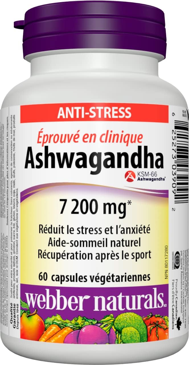 Webber Naturals Omega-3 魚油 1,000 毫克,210 粒軟膠囊,支持心血管健康和大腦健康;南非醉茄 7200 毫克,60 粒膠囊,有機且經臨床驗證的 KSM-66 南非醉茄