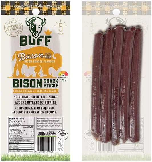 野牛培根汉堡肉条,加拿大草饲蛋白质零食,每包 5 条,125 克