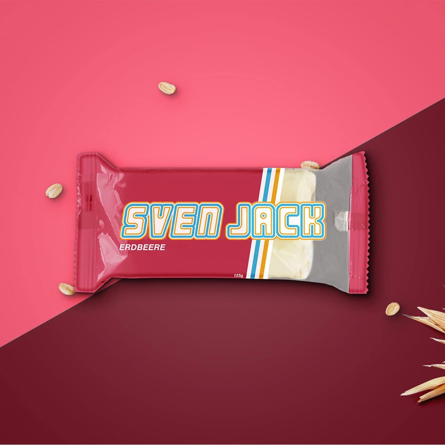 SvenJack Vegan Oat Bar Strawberry - 24 × 125g - High‑Fibre, Low‑Sugar, Gluten‑Free Oatmeal Energy Snack with Strawberries