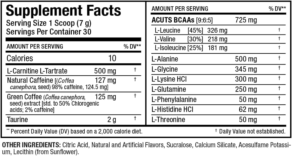 ALLMAX Nutrition ACUTS - 氨基酸粉补充剂,含牛磺酸、左旋肉碱、绿咖啡豆提取物 - 蓝莓 - 252 克
