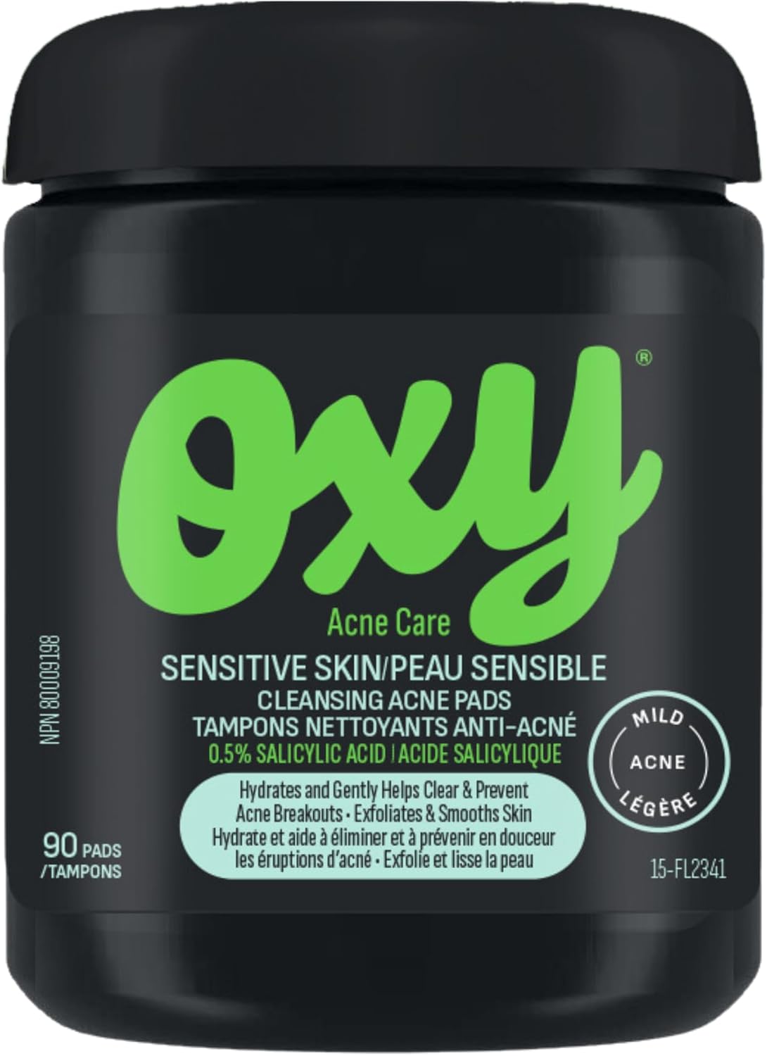 Oxy Sensitive Skin Cleansing Acne Pads - Clinically Proven Salicylic Acid (0.5%) – Gentle Formula to Help Treat and Prevent Breakouts - Enhanced Moisturizers - Unscented - Dermatologist Tested