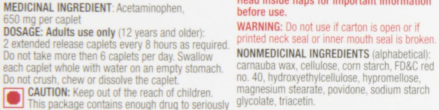 泰諾肌肉酸痛和身體疼痛,對乙醯氨基酚 650 毫克,緩解關節疼痛和肌肉疼痛,快速持久,16 粒膠囊