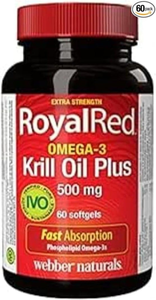 Webber Naturals RoyalRed 磷虾油 Plus 500 毫克,60 粒软胶囊,支持心血管健康和大脑功能,抗氧化支持