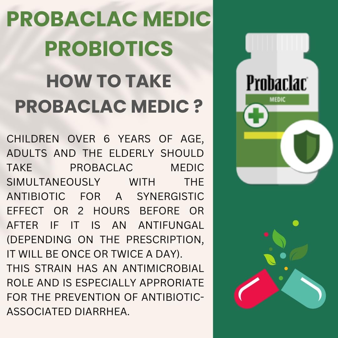 Probaclac Medic 益生菌 - 20 粒植物胶囊,50 亿活性细胞 - 布拉氏酵母菌,用于缓解抗生素相关腹泻 - 经临床验证,无过敏原,无需冷藏 (1)