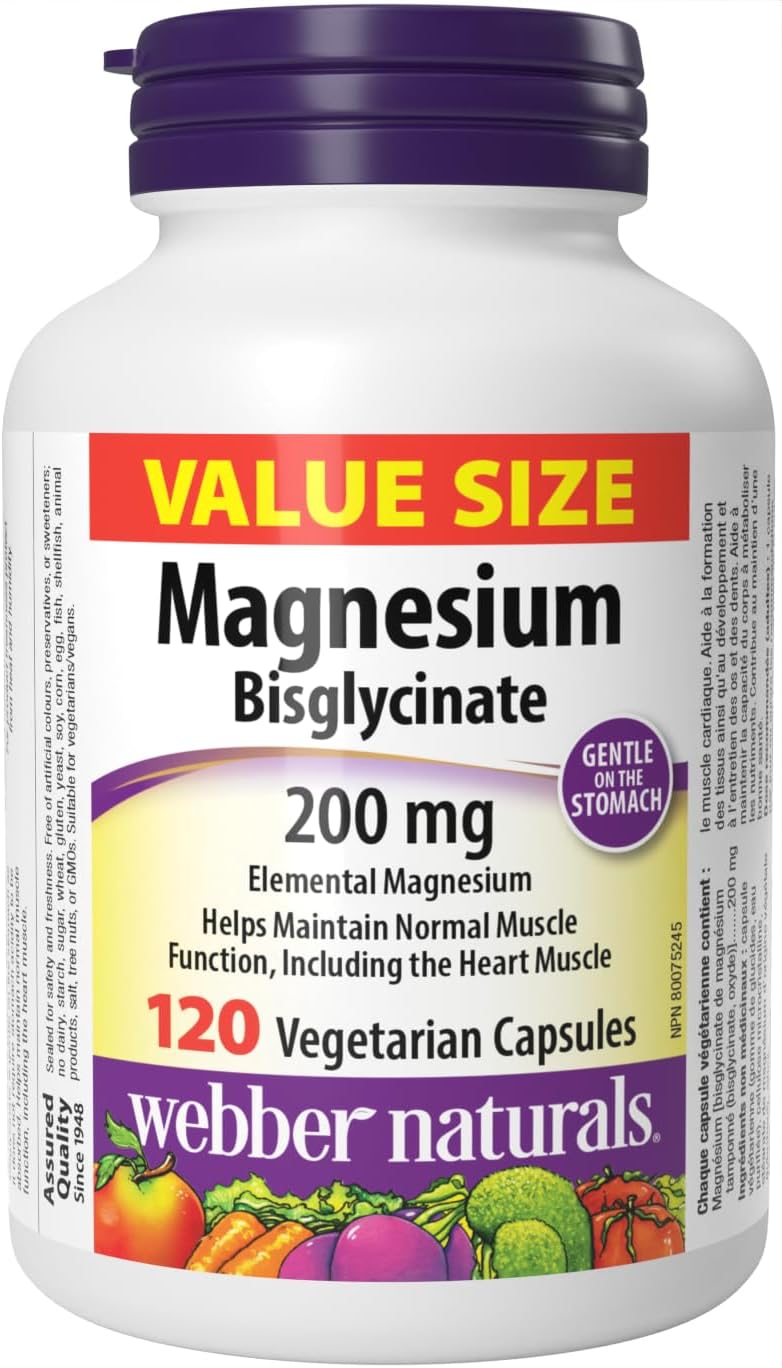 Webber Naturals Probiotic Max IBS Support, 30 Billion Active Cells, 5 Probiotic Strains, 45 Capsules & Magnesium Bisglycinate 200 mg, 120 Capsules, Supports Bone and Muscle Functions, Vegan
