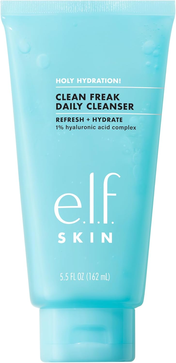 e.l.f. SKIN Holy Hydration! Clean Freak Daily Cleanser, Gentle Hydrating Gel Face Cleanser, Made With Hyaluronic Acid, Vegan & Cruelty-Free, 5.5 fl oz