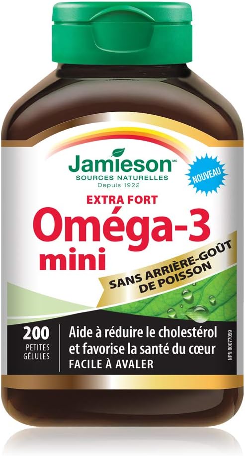 Jamieson 无鱼腥味超强效 Omega-3 迷你装,200 粒 & 维生素 D3 1,000 IU - 异国热带水果味,100 粒(1 包)